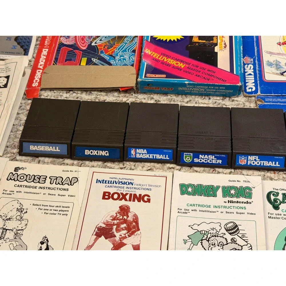 HUGE Lot of  Vintage Intellivision Games Boxes Instructions Overlays & More!